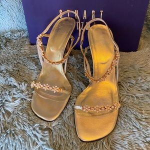 Stuart Weizmann gold jeweled sandals 9